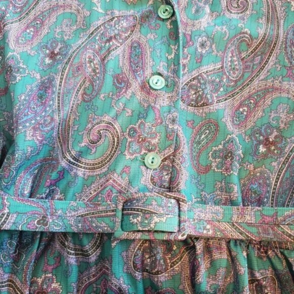 Vintage 70s 80s Secretary Office Midi Dress Blue Paisley Career Boho MCM… - Picture 7 of 13